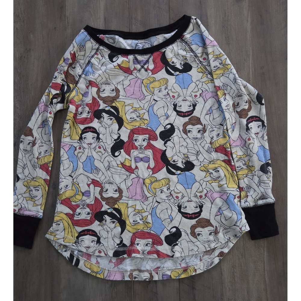 Disney Princess Thermal Pj Long Sleeve Top Women M Cinderella Ariel Belle Snow